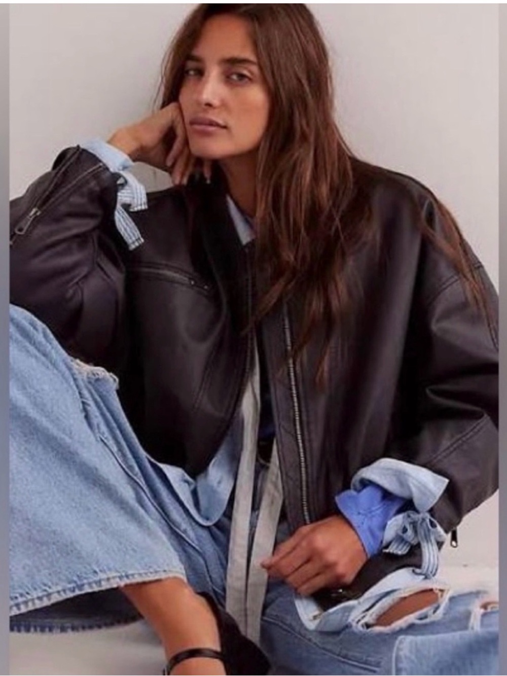 Free People We The Free Vinny Vegan Leather Bomber. NWT. Black